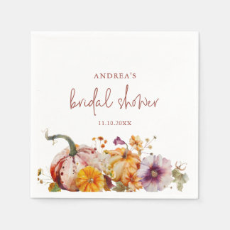 Botanical Classy Watercolor Pumpkins Bridal Shower Napkin