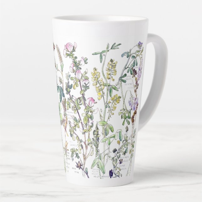 Botanical Clover Wildflower Flowers Latte Mug (Right Angle)