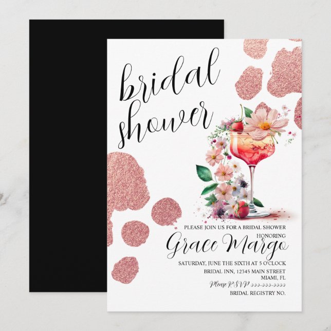Botanical Cocktail Rose Gold Bridal Shower    Invitation (Front/Back)