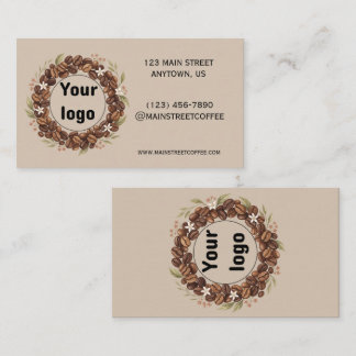 Botanical Coffee Bean Wreath Custom Logo Business Card