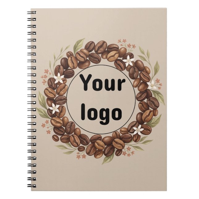 Botanical Coffee Bean Wreath Custom Logo Notebook (Front)