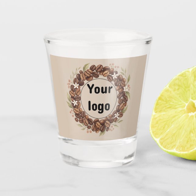 Botanical Coffee Bean Wreath Custom Logo Shot Glass (Front)