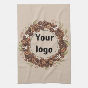 Botanical Coffee Bean Wreath Custom Logo Tea Towel