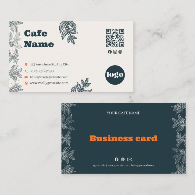 Botanical Coffee Cafe QR Code Business Card (Front/Back)