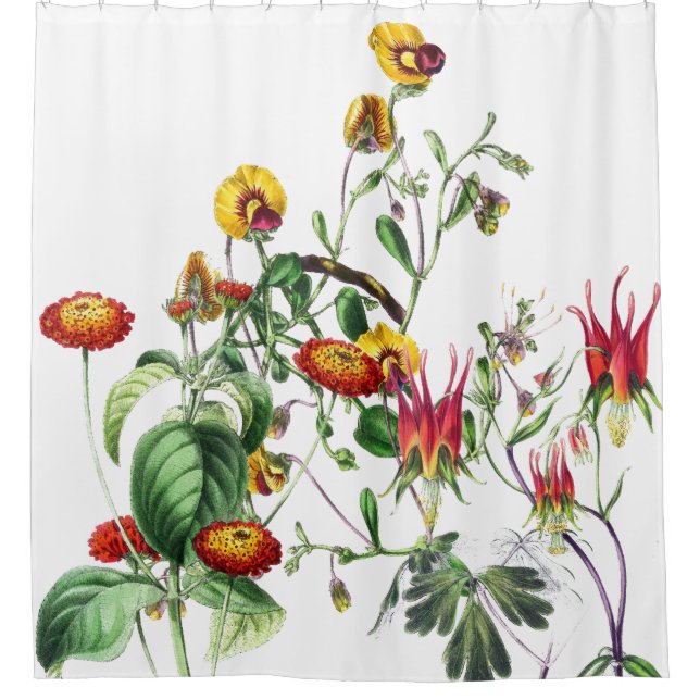 Botanical Collage Garden Flowers Shower Curtain (Front)