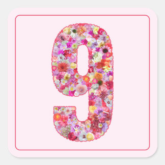 Botanical Colorful Pink Month Number 9 Square Sticker