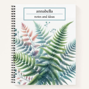 Botanical Colourful Fern Leaves Watercolor Notebook