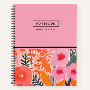 Botanical Colourful Floral Pattern Pink Orange Notebook