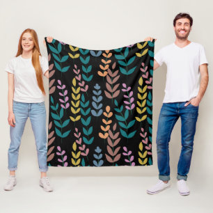 Botanical Colourful Leaves Watercolor Boho Fleece Blanket