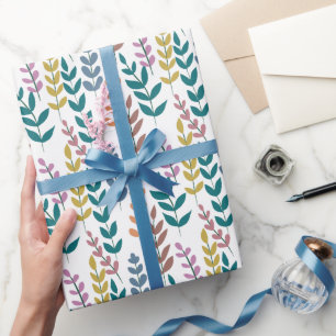 Botanical Colourful Leaves Watercolor Boho Wrapping Paper