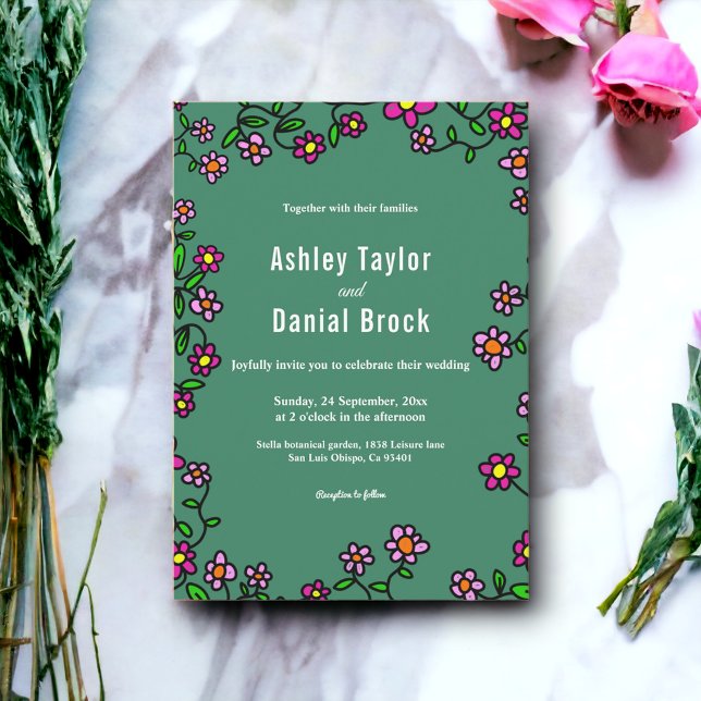 Botanical Colourful Roses Rustic Floral Wedding Invitation (Creator Uploaded)