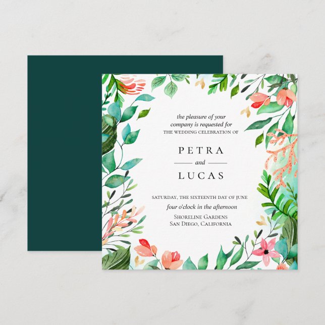 Botanical Coral Island Frame Wedding Invitation (Front/Back)