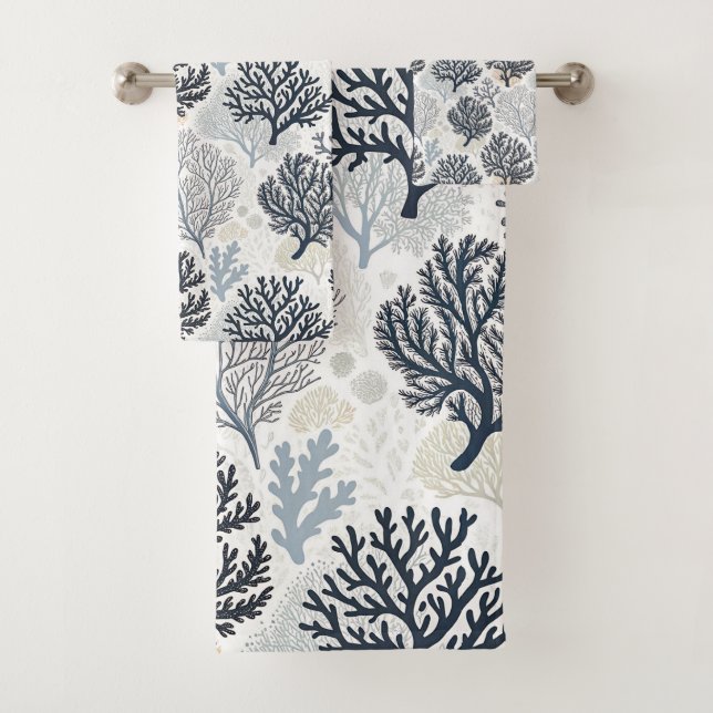 Botanical Coral Ocean Vibes Bath Towel Set (Insitu)