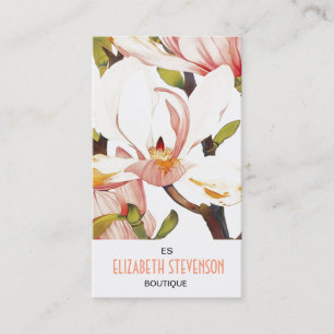 Botanical Coral Pink Magnolia Flowers Floral Art Business Card