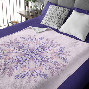 Botanical cottagecore boho floral line art pink fleece blanket