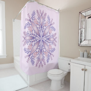 Botanical cottagecore boho floral line art pink shower curtain