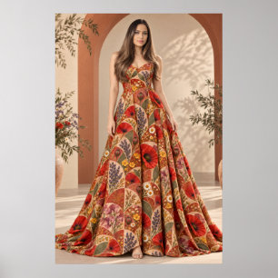 Botanical Couture Woman Boho Floral Fashion Poster