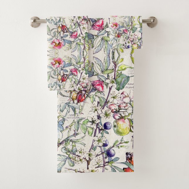 Botanical Crab Apple Fruit Blossoms Bath Towel Set (Insitu)