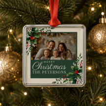 Botanical Cream Custom Photo Christmas Ornament
