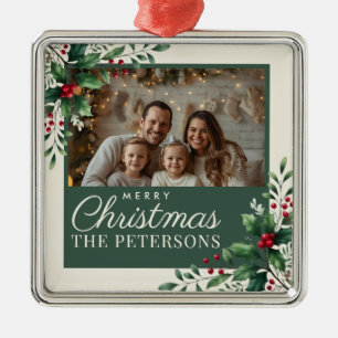 Botanical Cream Custom Photo Christmas Ornament