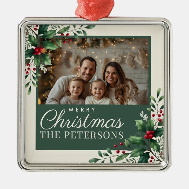 Botanical Cream Custom Photo Christmas Ornament (Front)
