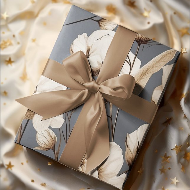 Botanical Cream & Dusty Blue Blossom Garden  Wrapping Paper Sheet (Creator Uploaded)