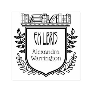 Botanical Crest Bookshelf Ex Libris Book Name Self-inking Stamp