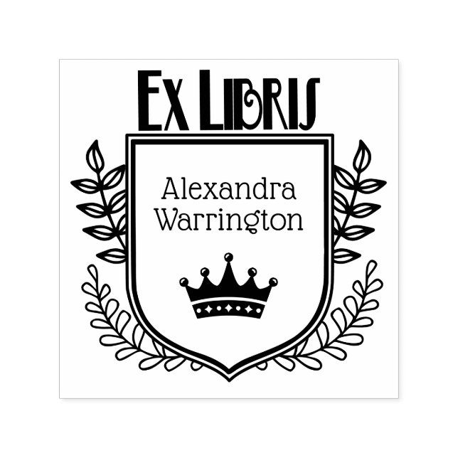 Botanical Crest Crown #1 Ex Libris Book Name Self-inking Stamp (Design)