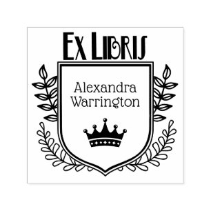 Botanical Crest Crown #1 Ex Libris Book Name Self-inking Stamp