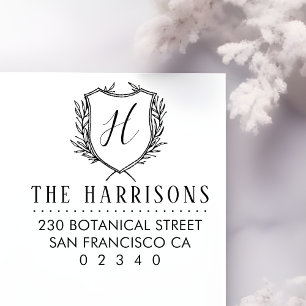 Botanical Crest Custom Monogram & Return Address Rubber Stamp