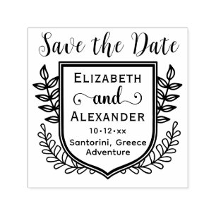 Botanical Crest Destination Wedding Save the Date Self-inking Stamp