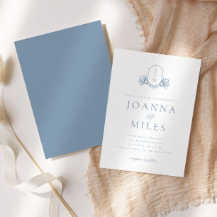 Botanical Crest Dusty Blue Monogram Invitation