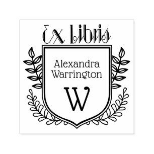 Botanical Crest Ex Libris #2 Book Name Initial Self-inking Stamp