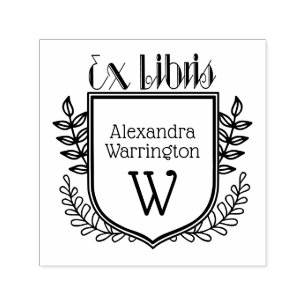 Botanical Crest Ex Libris #2 Book Name Initial Self-inking Stamp