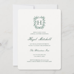 Botanical crest monogram classic bridal shower  invitation