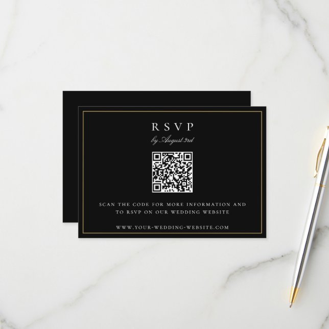 Botanical Crest Monogram QR Code Wedding RSVP Card (Front/Back In Situ)