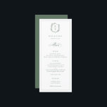 Botanical Crest Monogram Sage Wedding Menu<br><div class="desc">Botanical Crest monogram,  wedding menu. Vintage inspired crest adorned with botanical branches. Features,  elegant sage green typography.</div>