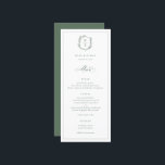 Botanical Crest Monogram Sage Wedding Menu<br><div class="desc">Botanical Crest monogram,  wedding menu. Vintage inspired crest adorned with botanical branches. Features,  elegant sage green typography.</div>