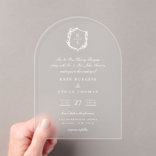 Botanical Crest Monogram Wedding Acrylic Invitations
