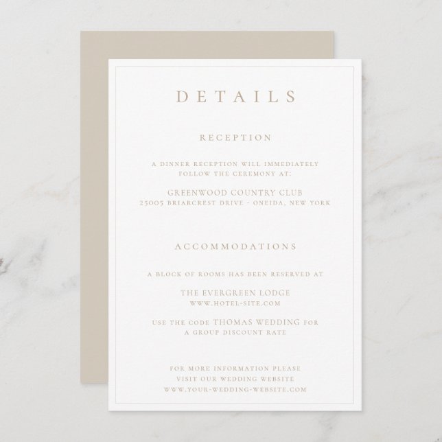 Botanical Crest Monogram Wedding Details Enclosure (Front/Back)