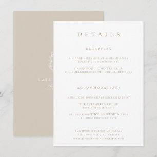 Botanical Crest Monogram Wedding Details Enclosure Card