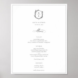 Botanical Crest Monogram Wedding Menu Poster