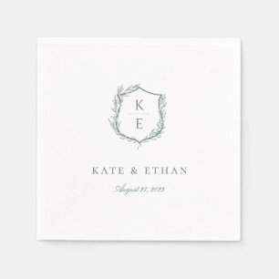 Botanical Crest Monogram Wedding Napkin