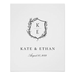 Botanical Crest Monogram Wedding Poster