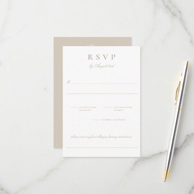 Botanical Crest Monogram Wedding RSVP Card (Front/Back In Situ)