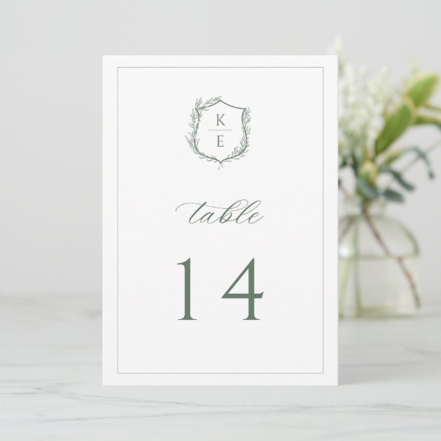 Botanical Crest Monogram Wedding Table Number (Standing Front)