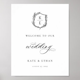 Botanical Crest Monogram Wedding Welcome Poster