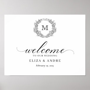 Botanical Crest Monogram Wedding Welcome Sign