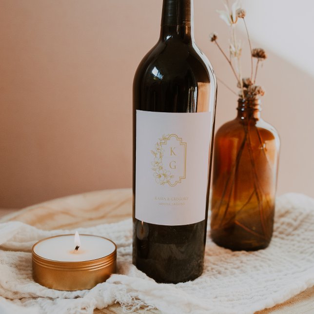 Botanical Crest Monogram Wedding Wine Label (Creator Uploaded)