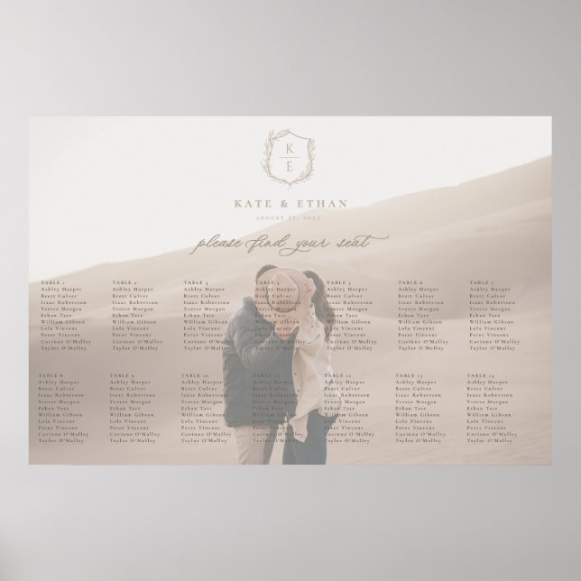 Botanical Crest Photo Wedding Seating Chart (Front)